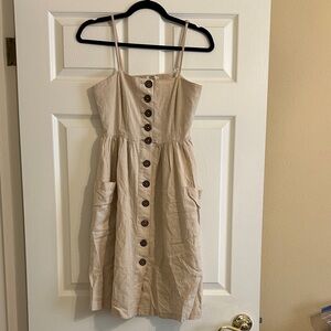 Forever 21 Beige Linen Blend Spaghetti Strap Sundress